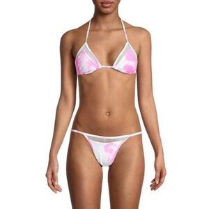 kendall kylie Pink White Tie Dye Triangle Bikini Top Xs